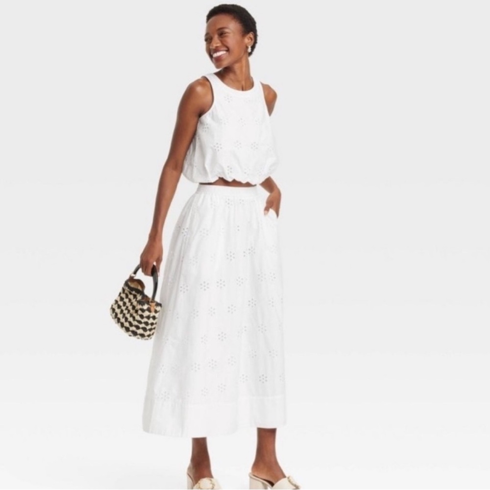 Target Eyelet Midi A-Line Skirt and Bubble Top - A New Day - Matching Set - NWT